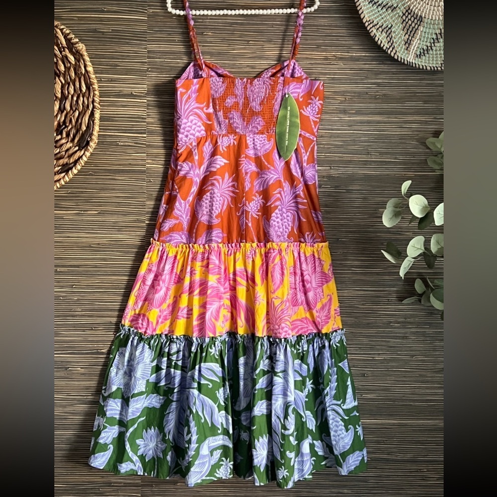 FARM Rio Tropical Colorblock Pineapple Floral Tiered Midi Dress Large - Picture 4 of 16